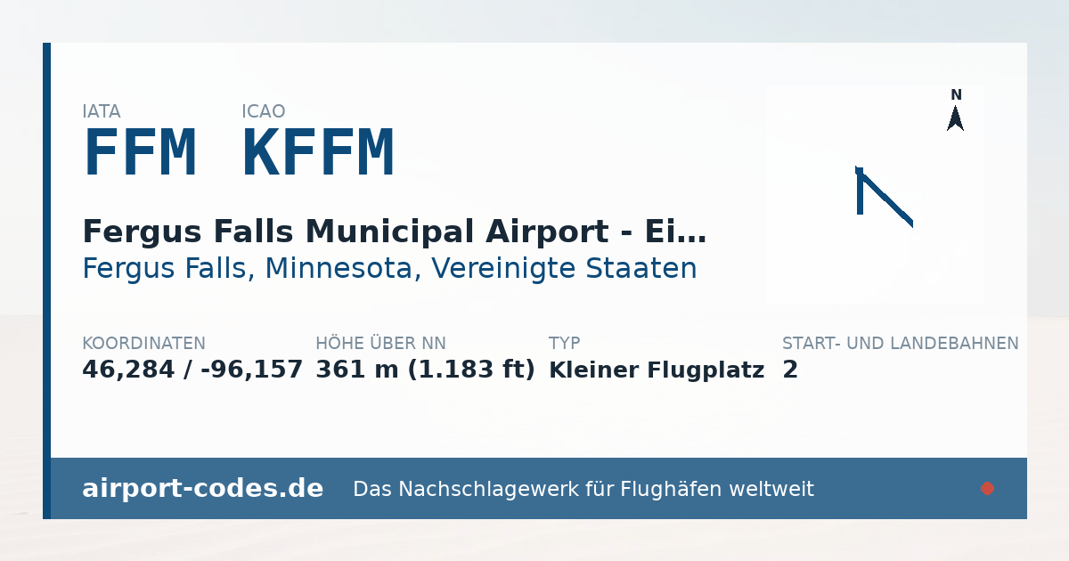 Generierte Übersichtsgrafik zum Flughafen Fergus Falls Municipal Airport - Einar Mickelson Field mit Codes, Koordinaten und Bahnenskizze