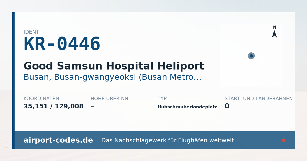 Generierte Übersichtsgrafik zum Flughafen Good Samsun Hospital Heliport mit Codes, Koordinaten und Bahnenskizze