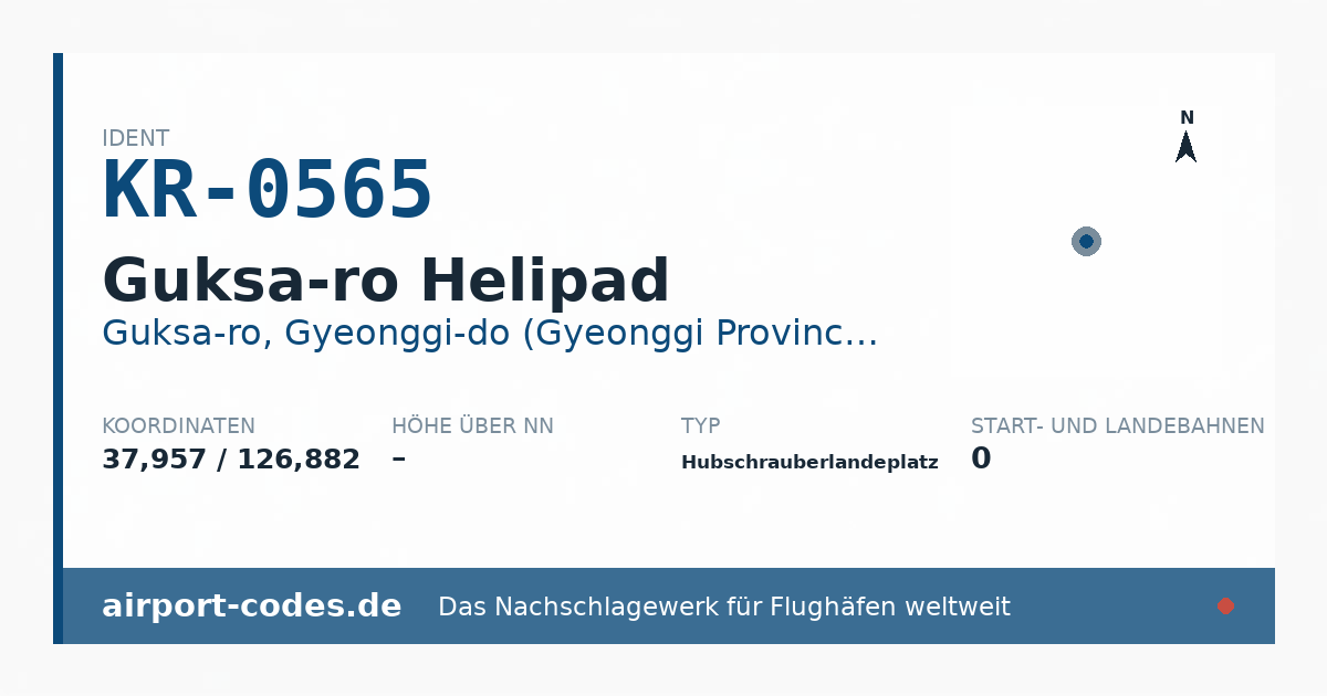 Generierte Übersichtsgrafik zum Flughafen Guksa-ro Helipad mit Codes, Koordinaten und Bahnenskizze