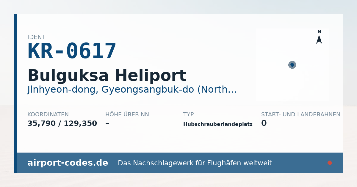 Generierte Übersichtsgrafik zum Flughafen Bulguksa Heliport mit Codes, Koordinaten und Bahnenskizze