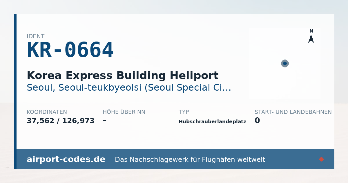 Generierte Übersichtsgrafik zum Flughafen Korea Express Building Heliport mit Codes, Koordinaten und Bahnenskizze