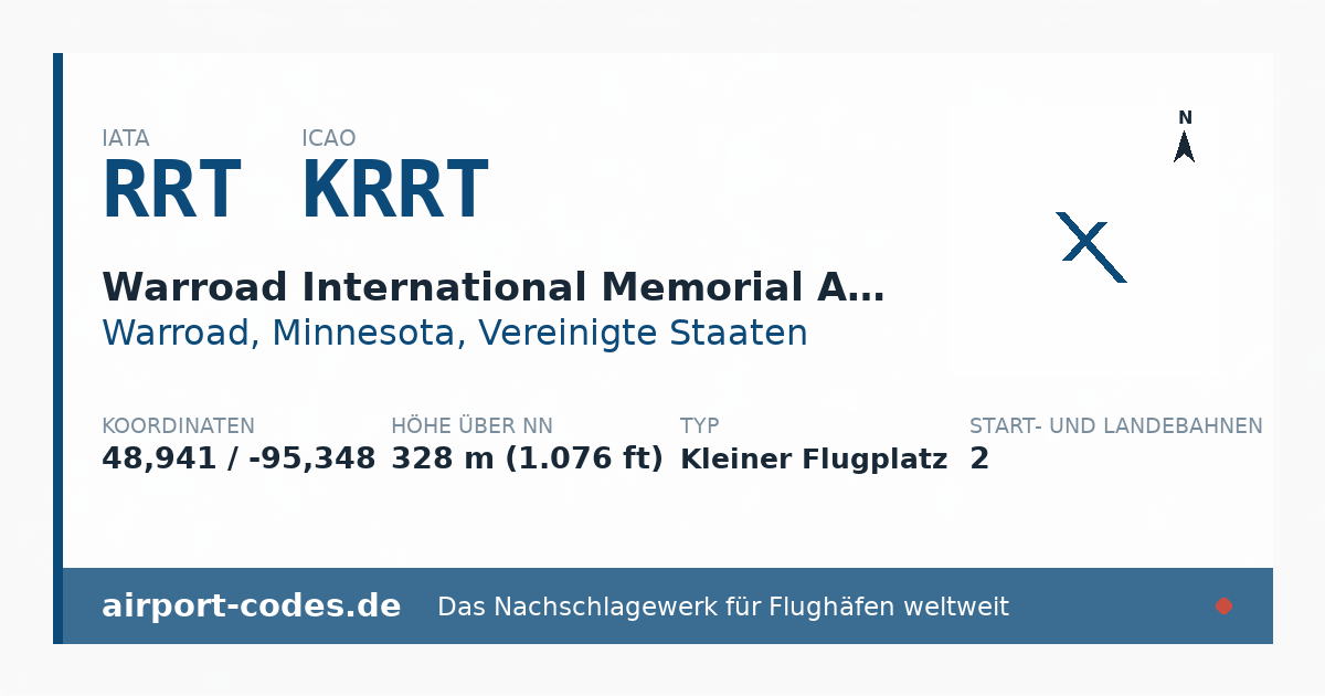 Generierte Übersichtsgrafik zum Flughafen Warroad International Memorial Airport mit Codes, Koordinaten und Bahnenskizze