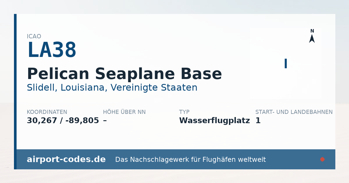 Generierte Übersichtsgrafik zum Flughafen Pelican Seaplane Base mit Codes, Koordinaten und Bahnenskizze