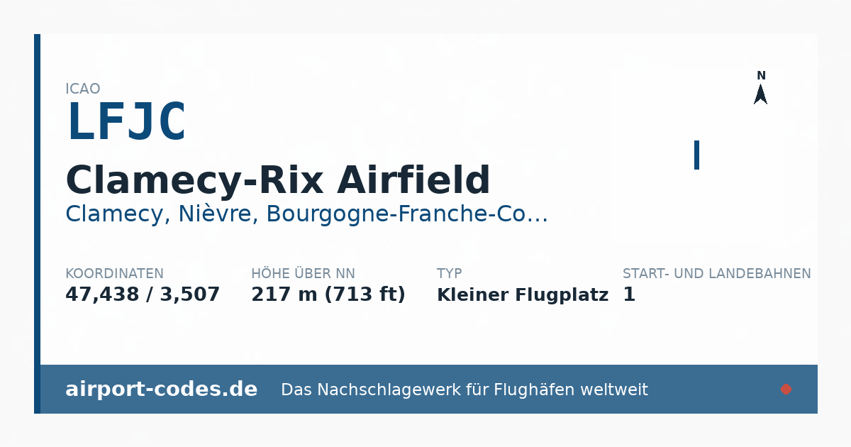 Generierte Übersichtsgrafik zum Flughafen Clamecy-Rix Airfield mit Codes, Koordinaten und Bahnenskizze