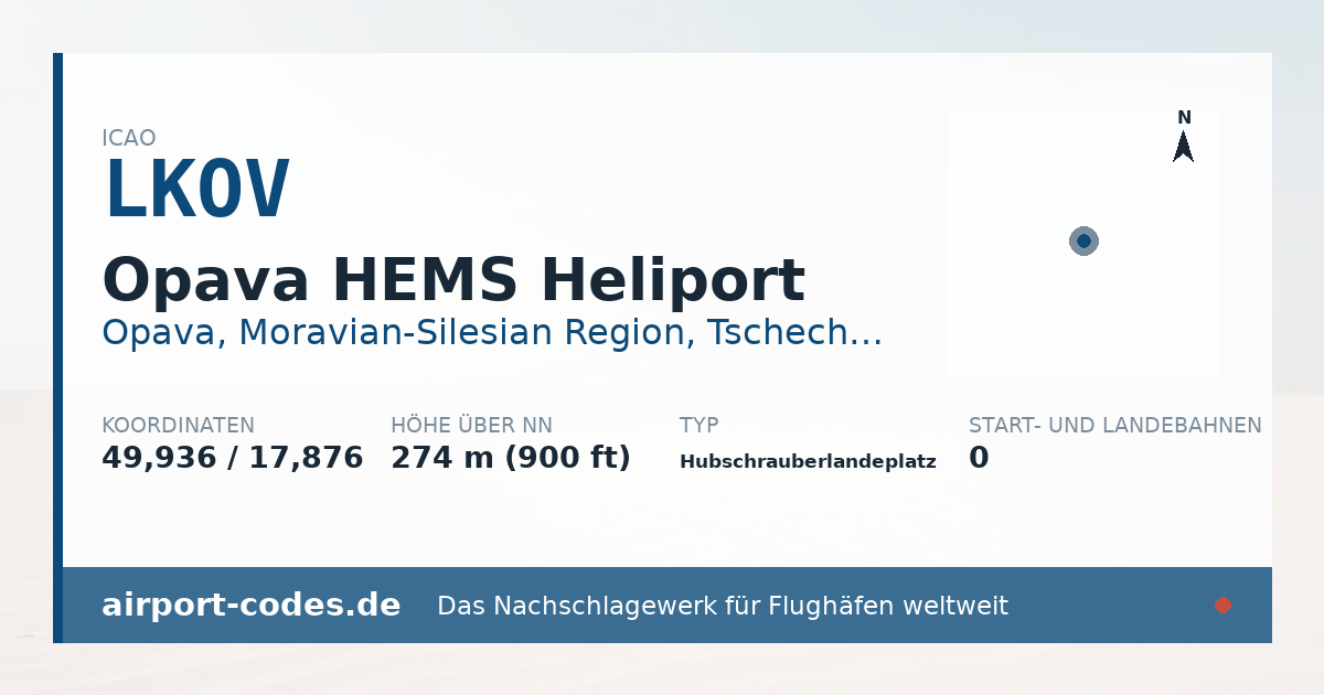 Generierte Übersichtsgrafik zum Flughafen Opava HEMS Heliport mit Codes, Koordinaten und Bahnenskizze