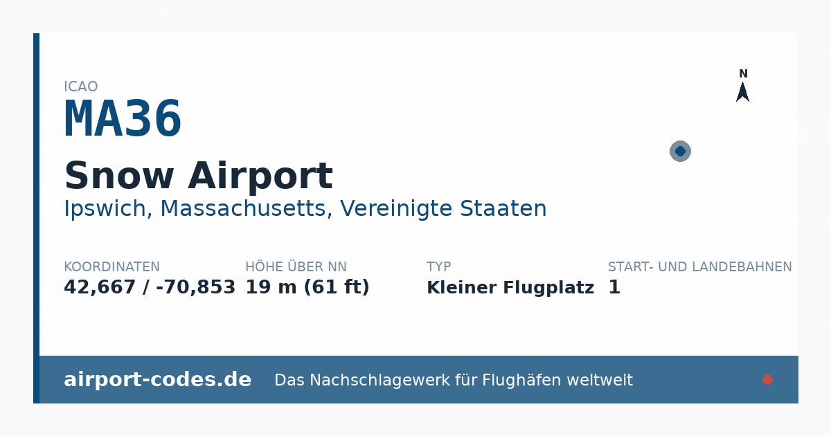 Generierte Übersichtsgrafik zum Flughafen Snow Airport mit Codes, Koordinaten und Bahnenskizze