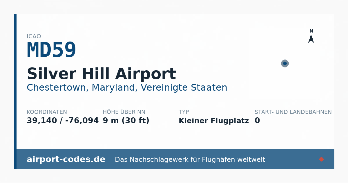 Generierte Übersichtsgrafik zum Flughafen Silver Hill Airport mit Codes, Koordinaten und Bahnenskizze