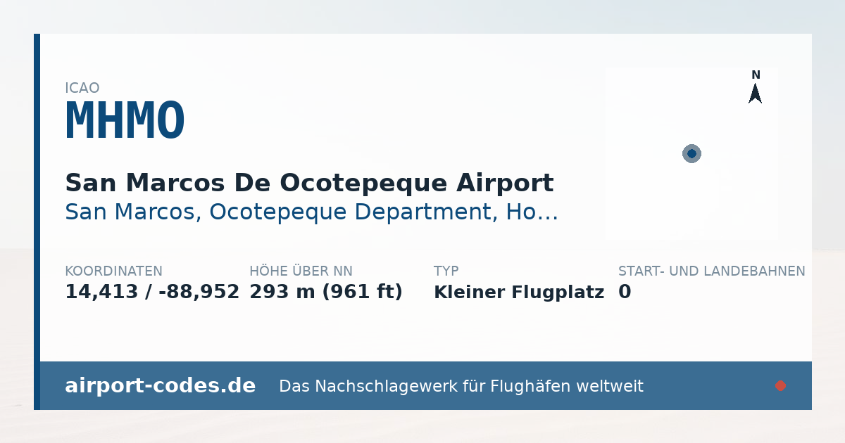 Generierte Übersichtsgrafik zum Flughafen San Marcos De Ocotepeque Airport mit Codes, Koordinaten und Bahnenskizze