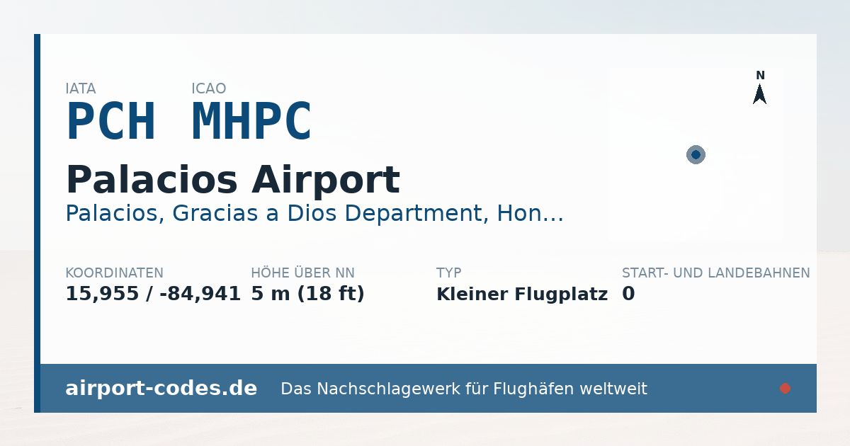 Generierte Übersichtsgrafik zum Flughafen Palacios Airport mit Codes, Koordinaten und Bahnenskizze