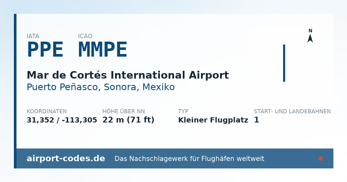 Generierte Übersichtsgrafik zum Flughafen Mar de Cortés International Airport mit Codes, Koordinaten und Bahnenskizze