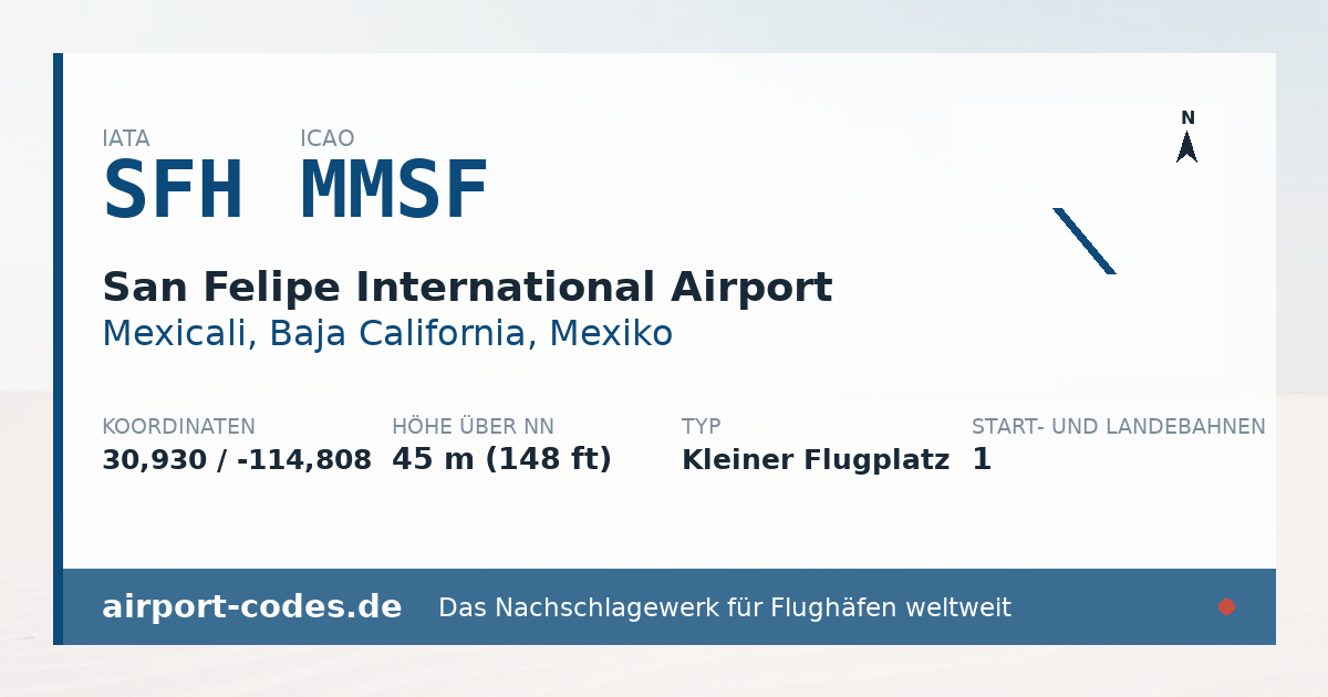 Generierte Übersichtsgrafik zum Flughafen San Felipe International Airport mit Codes, Koordinaten und Bahnenskizze