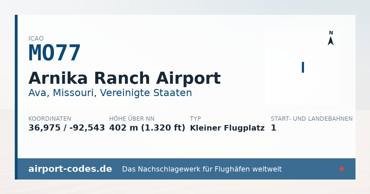 Generierte Übersichtsgrafik zum Flughafen Arnika Ranch Airport mit Codes, Koordinaten und Bahnenskizze
