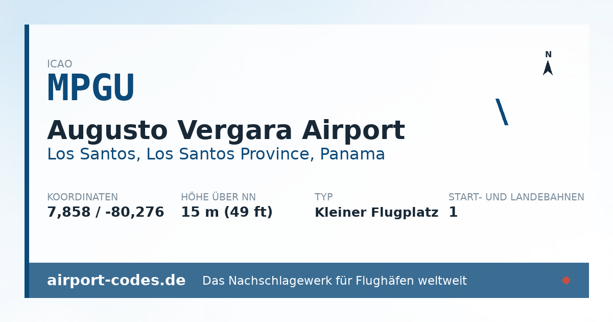Generierte Übersichtsgrafik zum Flughafen Augusto Vergara Airport mit Codes, Koordinaten und Bahnenskizze