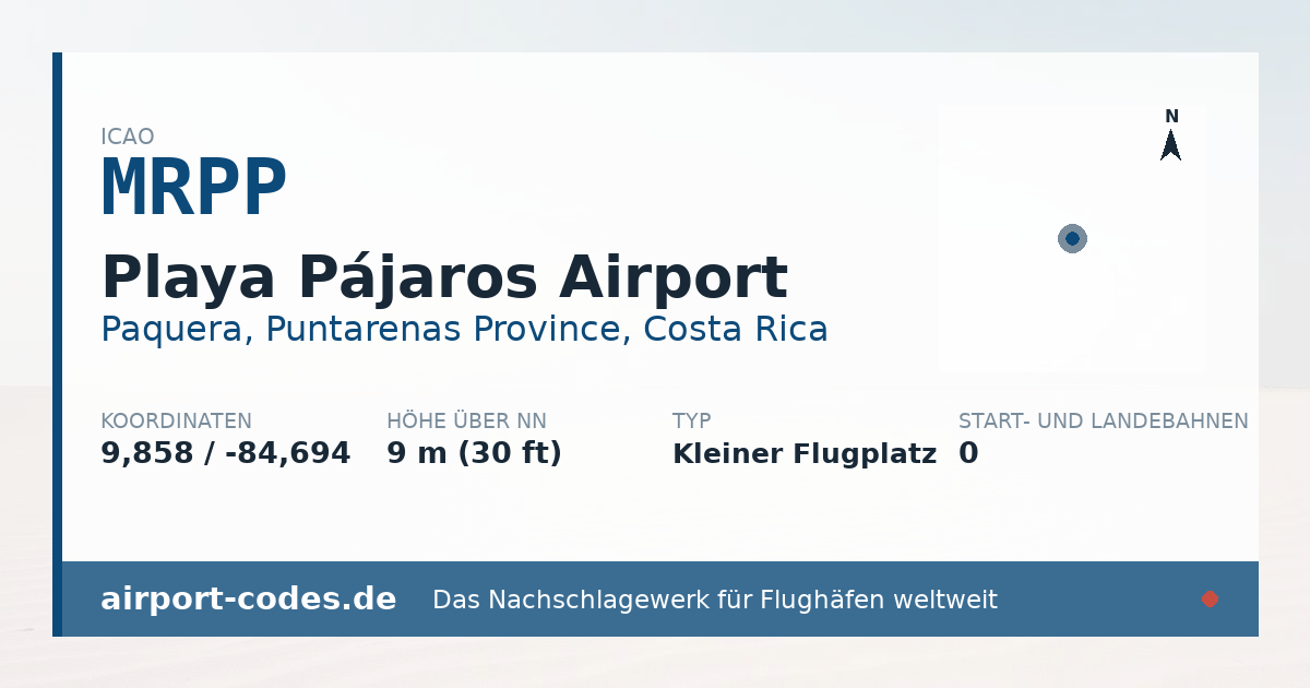 Generierte Übersichtsgrafik zum Flughafen Playa Pájaros Airport mit Codes, Koordinaten und Bahnenskizze