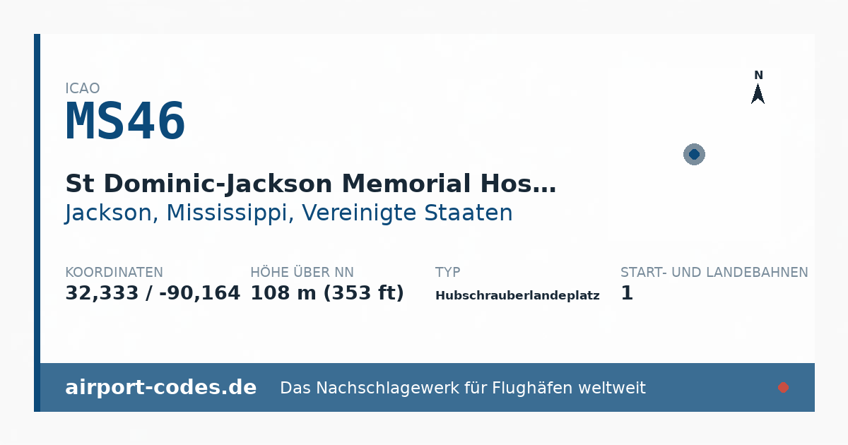 Generierte Übersichtsgrafik zum Flughafen St Dominic-Jackson Memorial Hospital Heliport mit Codes, Koordinaten und Bahnenskizze
