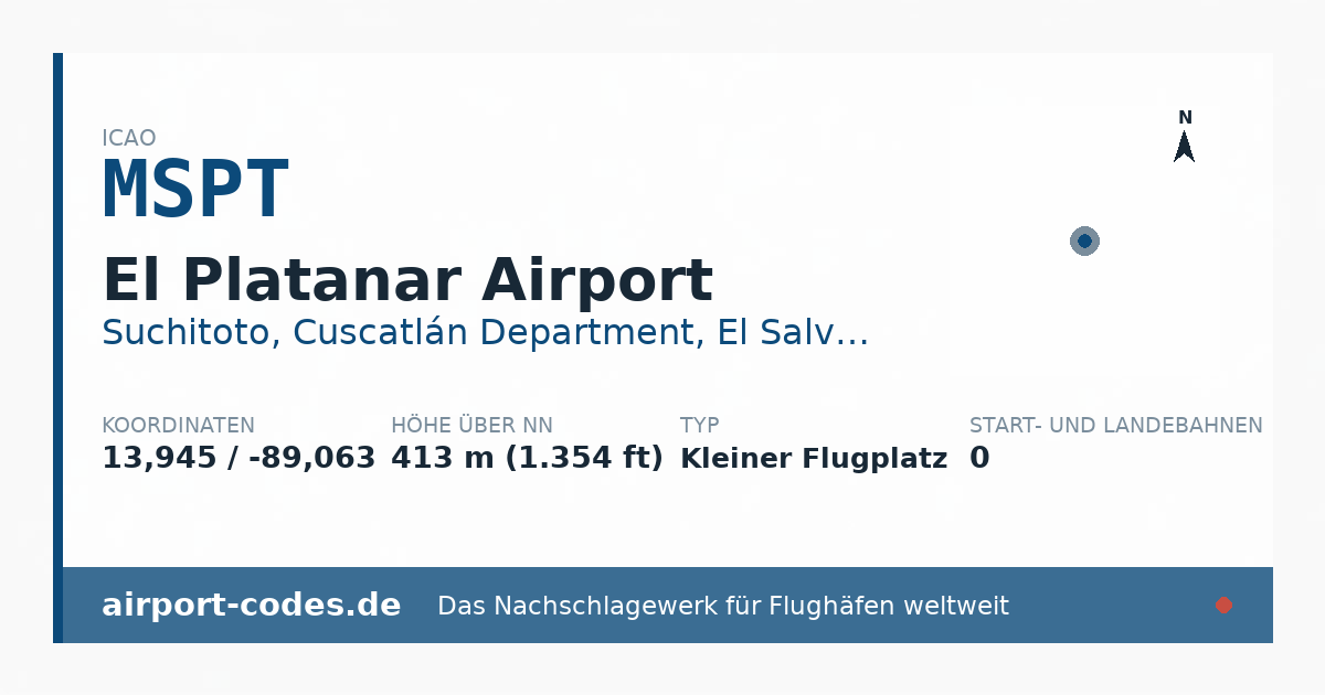 Generierte Übersichtsgrafik zum Flughafen El Platanar Airport mit Codes, Koordinaten und Bahnenskizze
