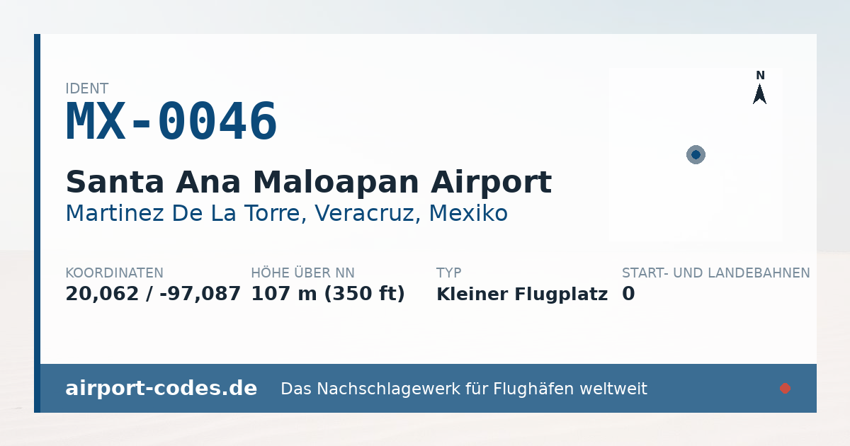 Generierte Übersichtsgrafik zum Flughafen Santa Ana Maloapan Airport mit Codes, Koordinaten und Bahnenskizze