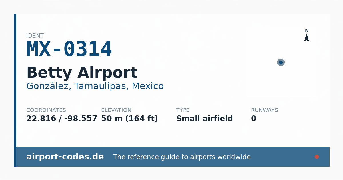 Generated summary graphic for Betty Airport showing codes, coordinates and a runway sketch