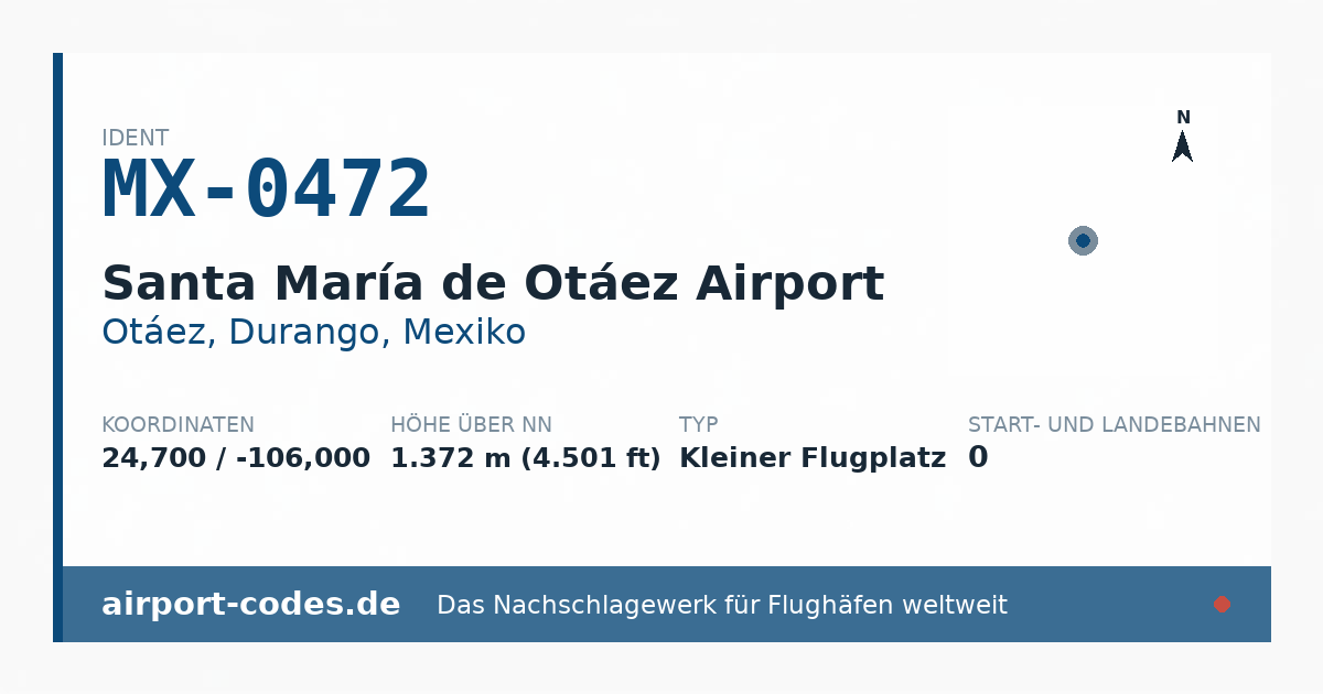 Generierte Übersichtsgrafik zum Flughafen Santa María de Otáez Airport mit Codes, Koordinaten und Bahnenskizze