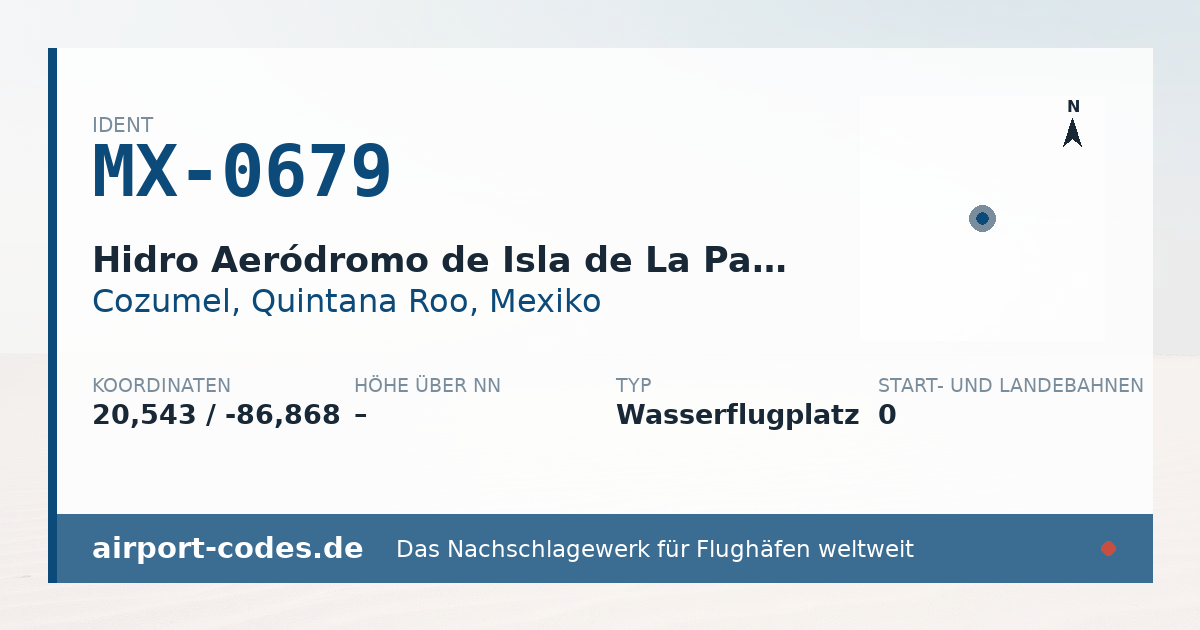 Generierte Übersichtsgrafik zum Flughafen Hidro Aeródromo de Isla de La Pasión mit Codes, Koordinaten und Bahnenskizze