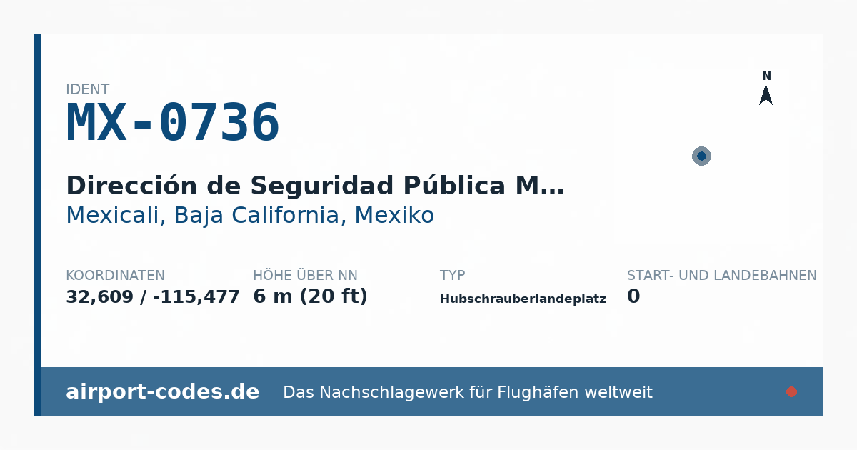 Generierte Übersichtsgrafik zum Flughafen Dirección de Seguridad Pública Municipal Heliport mit Codes, Koordinaten und Bahnenskizze