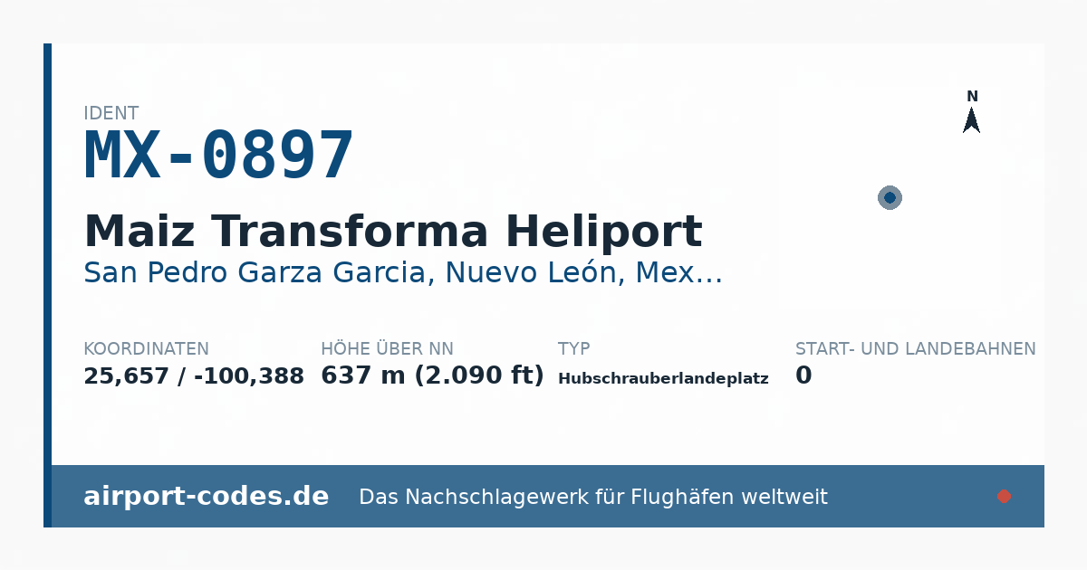 Generierte Übersichtsgrafik zum Flughafen Maiz Transforma Heliport mit Codes, Koordinaten und Bahnenskizze