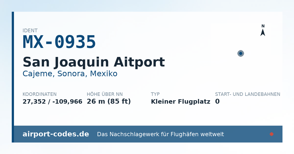 Generierte Übersichtsgrafik zum Flughafen San Joaquin Aitport mit Codes, Koordinaten und Bahnenskizze