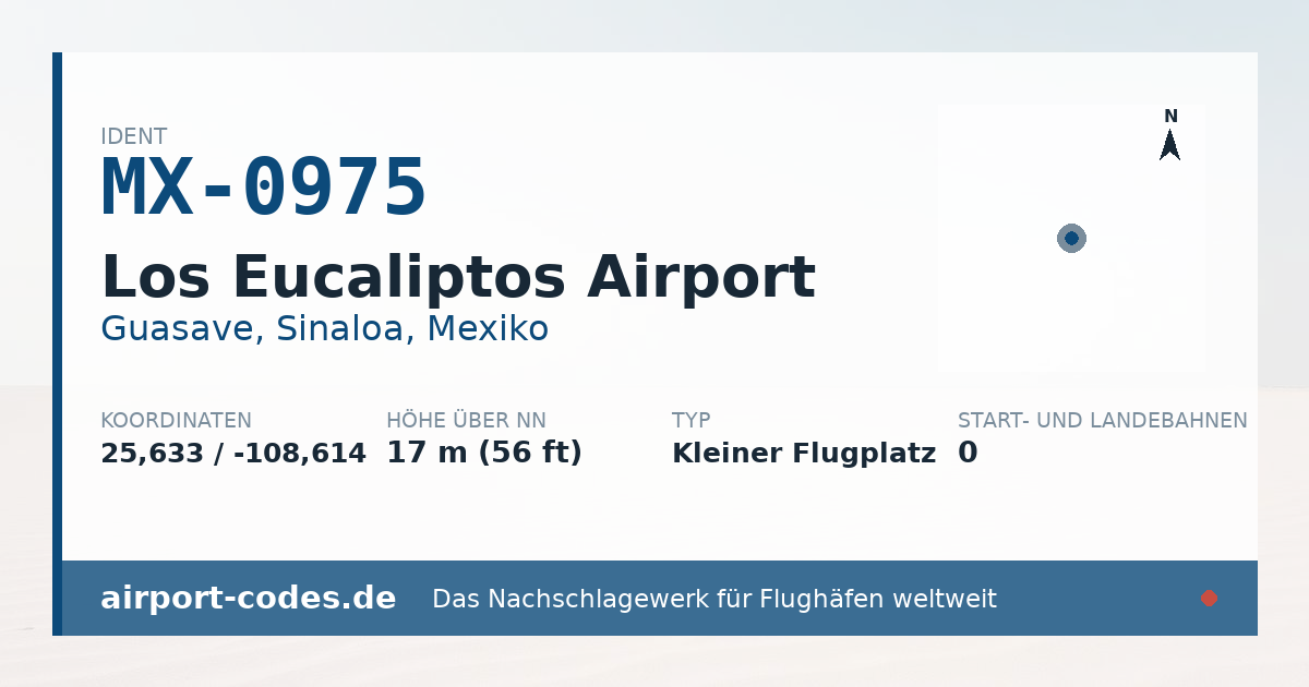 Generierte Übersichtsgrafik zum Flughafen Los Eucaliptos Airport mit Codes, Koordinaten und Bahnenskizze