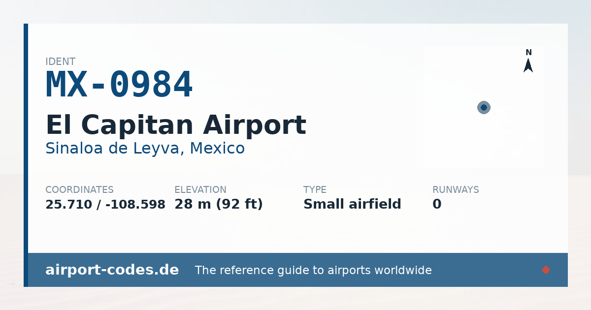 Generated summary graphic for El Capitan Airport showing codes, coordinates and a runway sketch