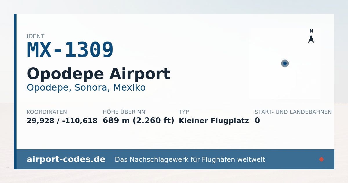 Generierte Übersichtsgrafik zum Flughafen Opodepe Airport mit Codes, Koordinaten und Bahnenskizze