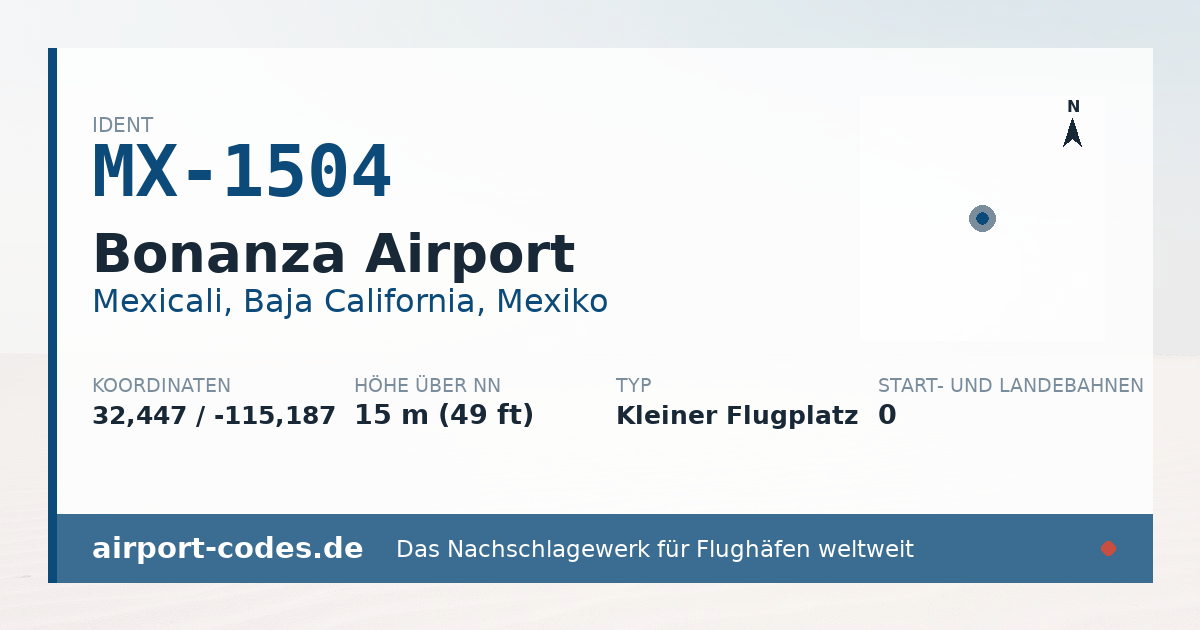 Generierte Übersichtsgrafik zum Flughafen Bonanza Airport mit Codes, Koordinaten und Bahnenskizze
