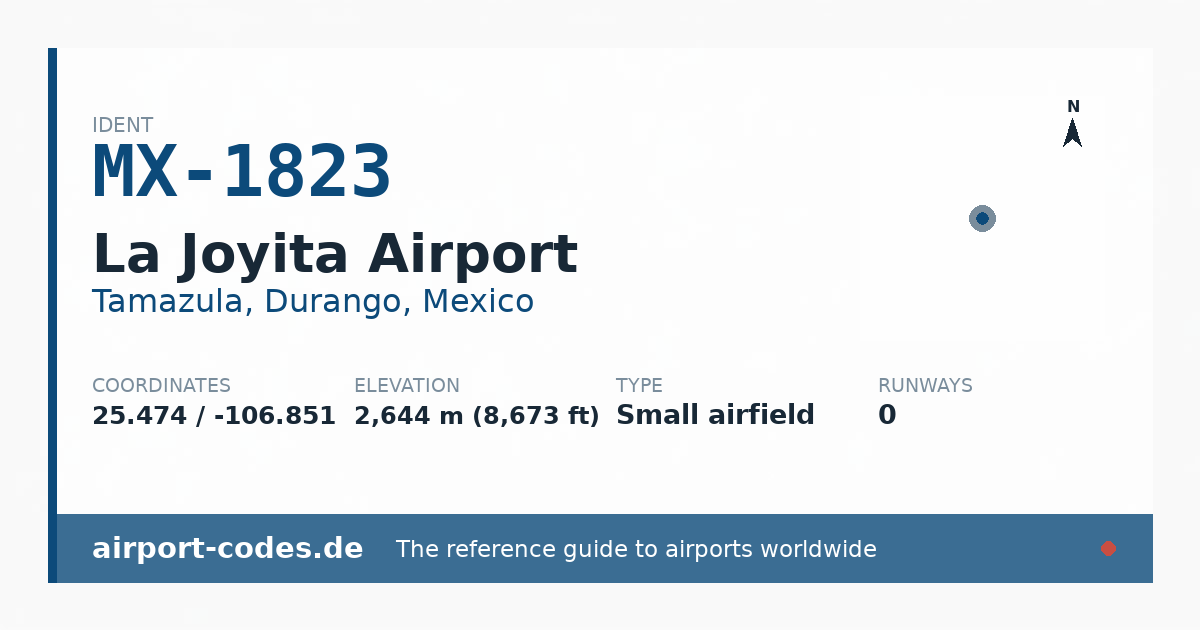 Generated summary graphic for La Joyita Airport showing codes, coordinates and a runway sketch