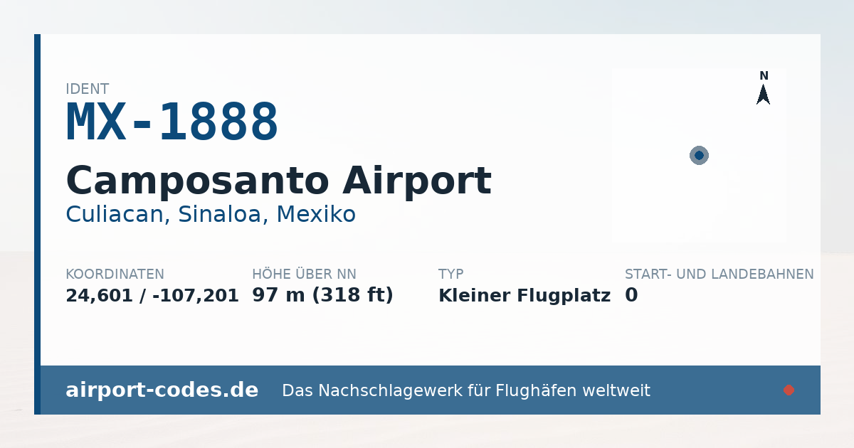 Generierte Übersichtsgrafik zum Flughafen Camposanto Airport mit Codes, Koordinaten und Bahnenskizze