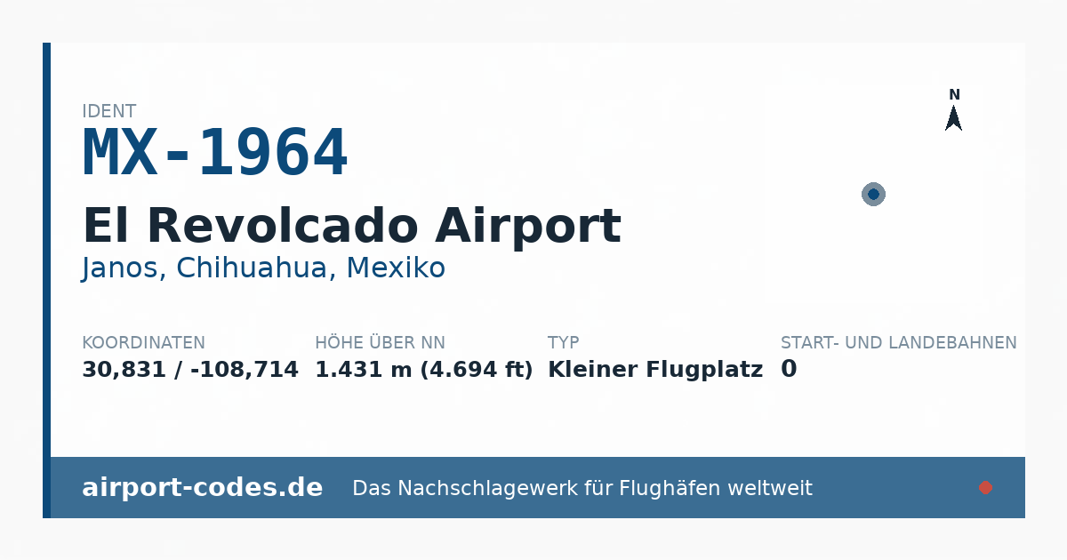 Generierte Übersichtsgrafik zum Flughafen El Revolcado Airport mit Codes, Koordinaten und Bahnenskizze