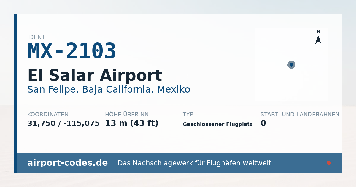 Generierte Übersichtsgrafik zum Flughafen El Salar Airport mit Codes, Koordinaten und Bahnenskizze