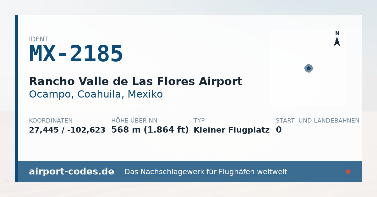 Generierte Übersichtsgrafik zum Flughafen Rancho Valle de Las Flores Airport mit Codes, Koordinaten und Bahnenskizze