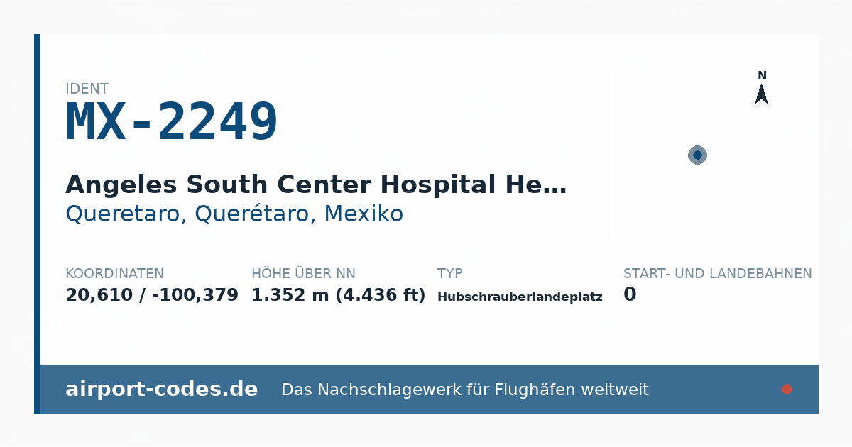 Generierte Übersichtsgrafik zum Flughafen Angeles South Center Hospital Helipad. mit Codes, Koordinaten und Bahnenskizze
