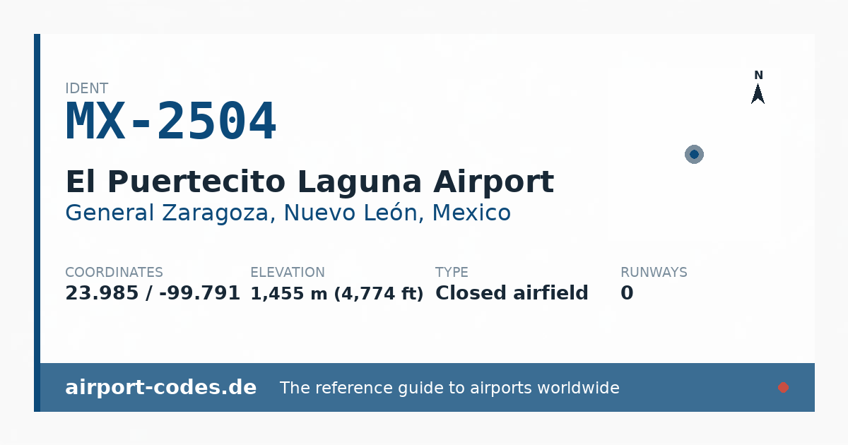 Generated summary graphic for El Puertecito Laguna Airport showing codes, coordinates and a runway sketch