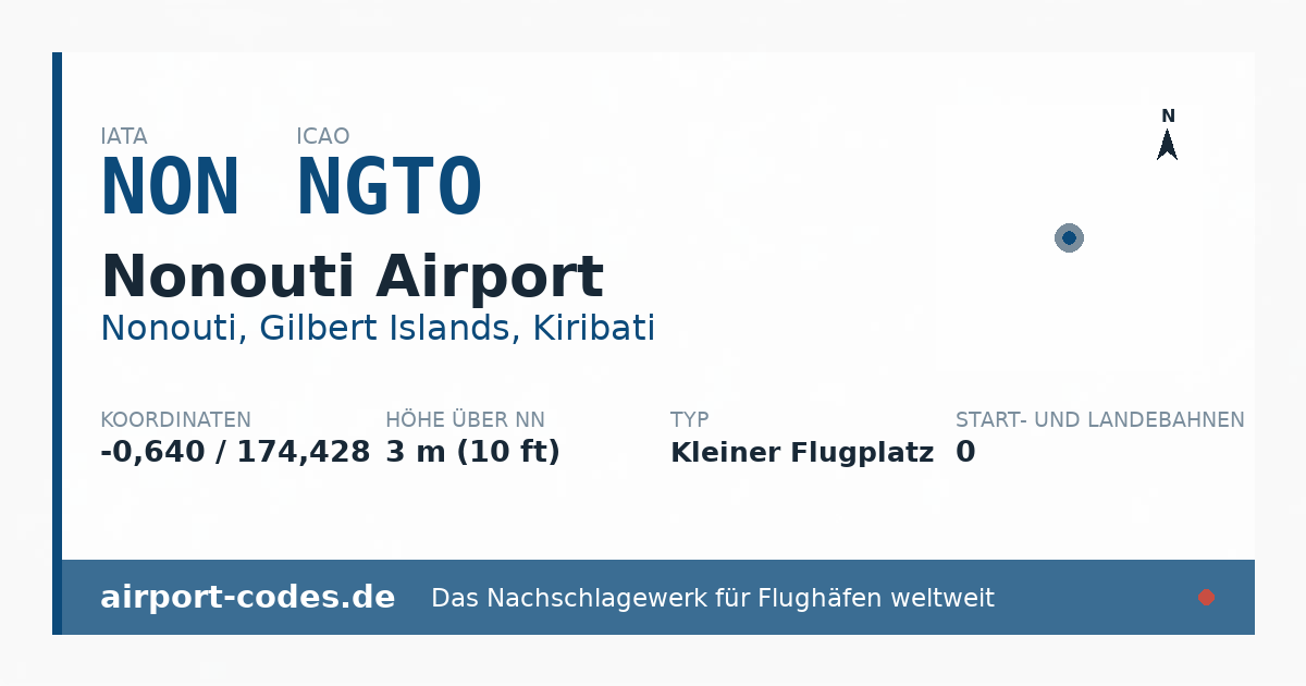 Generierte Übersichtsgrafik zum Flughafen Nonouti Airport mit Codes, Koordinaten und Bahnenskizze
