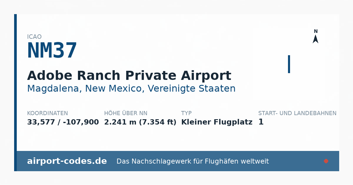 Generierte Übersichtsgrafik zum Flughafen Adobe Ranch Private Airport mit Codes, Koordinaten und Bahnenskizze