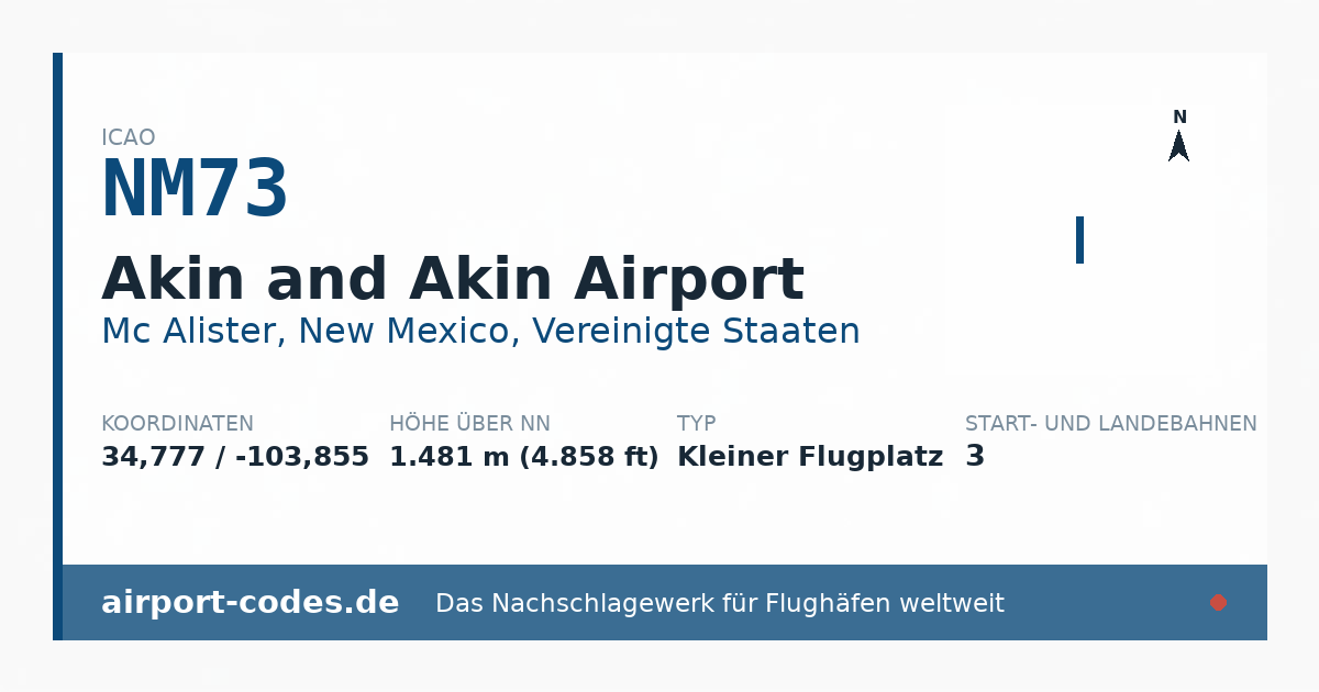 Generierte Übersichtsgrafik zum Flughafen Akin and Akin Airport mit Codes, Koordinaten und Bahnenskizze