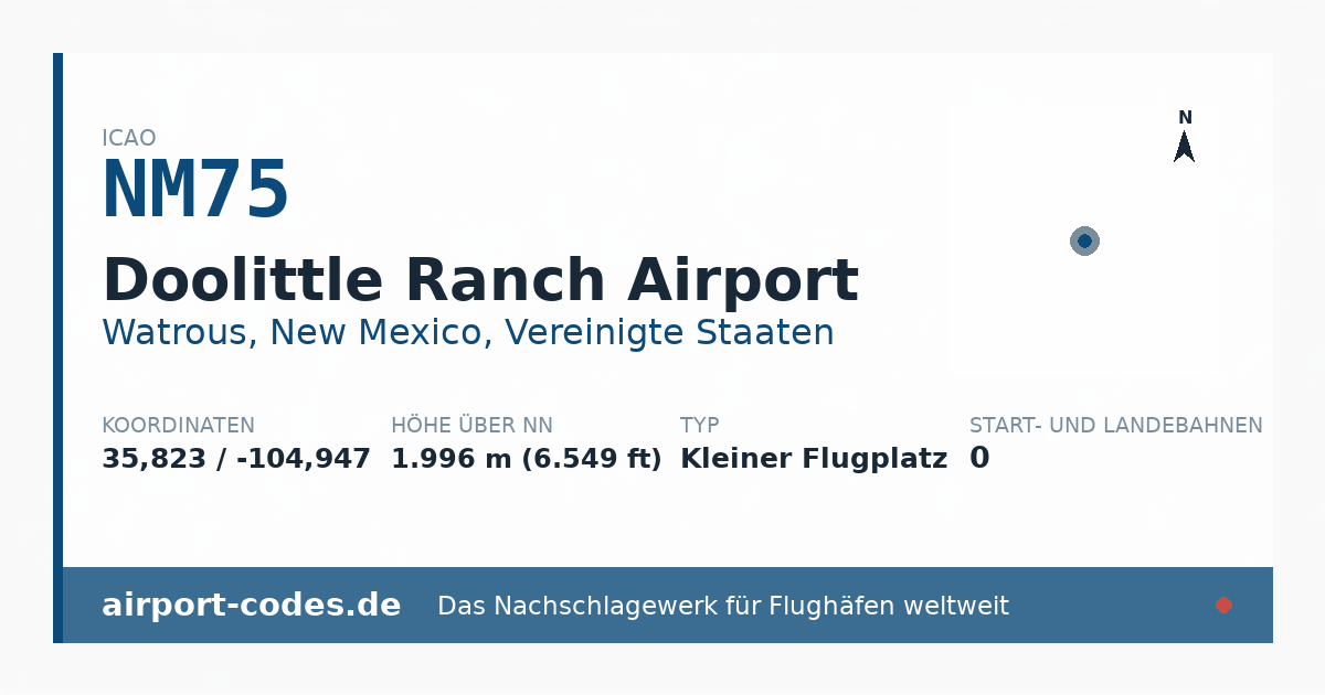 Generierte Übersichtsgrafik zum Flughafen Doolittle Ranch Airport mit Codes, Koordinaten und Bahnenskizze