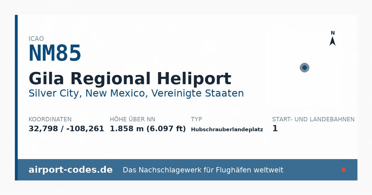 Generierte Übersichtsgrafik zum Flughafen Gila Regional Heliport mit Codes, Koordinaten und Bahnenskizze