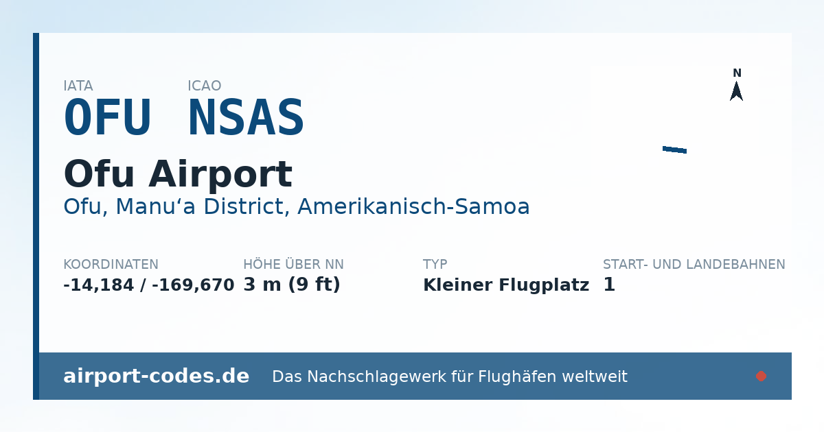 Generierte Übersichtsgrafik zum Flughafen Ofu Airport mit Codes, Koordinaten und Bahnenskizze