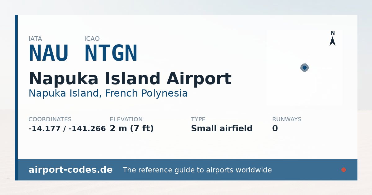 Generated summary graphic for Napuka Island Airport showing codes, coordinates and a runway sketch