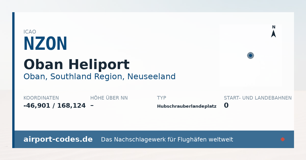Generierte Übersichtsgrafik zum Flughafen Oban Heliport mit Codes, Koordinaten und Bahnenskizze