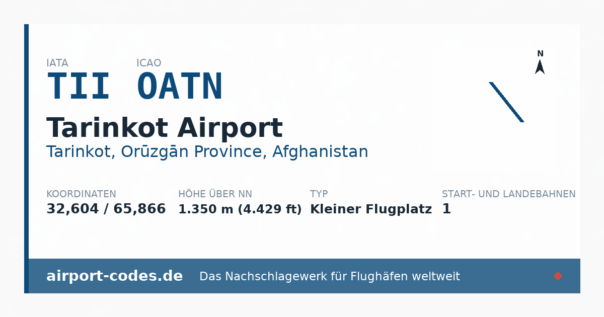 Generierte Übersichtsgrafik zum Flughafen Tarinkot Airport mit Codes, Koordinaten und Bahnenskizze