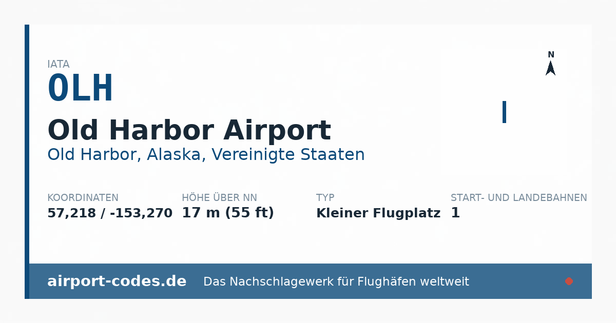 Generierte Übersichtsgrafik zum Flughafen Old Harbor Airport mit Codes, Koordinaten und Bahnenskizze