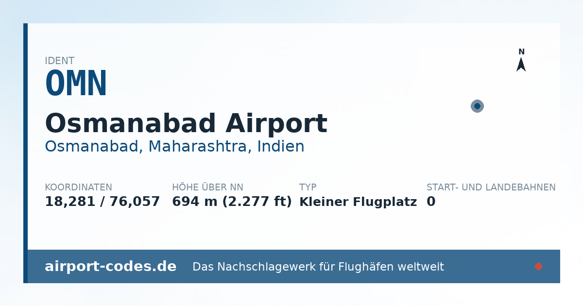 Generierte Übersichtsgrafik zum Flughafen Osmanabad Airport mit Codes, Koordinaten und Bahnenskizze