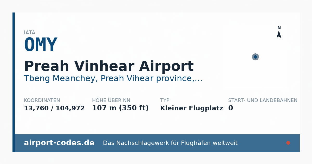 Generierte Übersichtsgrafik zum Flughafen Preah Vinhear Airport mit Codes, Koordinaten und Bahnenskizze